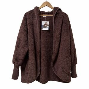 Hello Mello Womens Comfort Zone Open Front Hooded Cardigan OS One Size Brown NEW